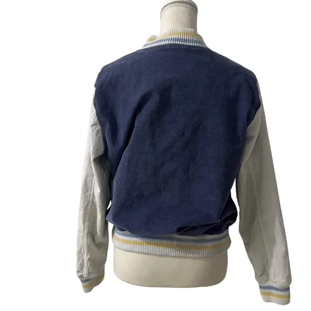 Aerie Preppy Blue Corduroy Snap Front Academia Varsity Jacket Size Small - Picture 4 of 10
